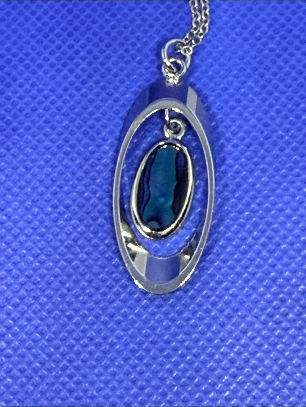 Silver Pendant Necklace with Teal Blue Oval Stone - Women Jewelry